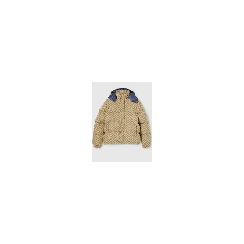 Doudoune beige à capuche avec motif monogramme