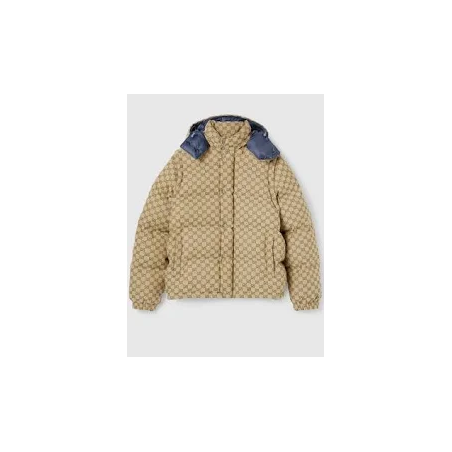 Doudoune beige à capuche avec motif monogramme